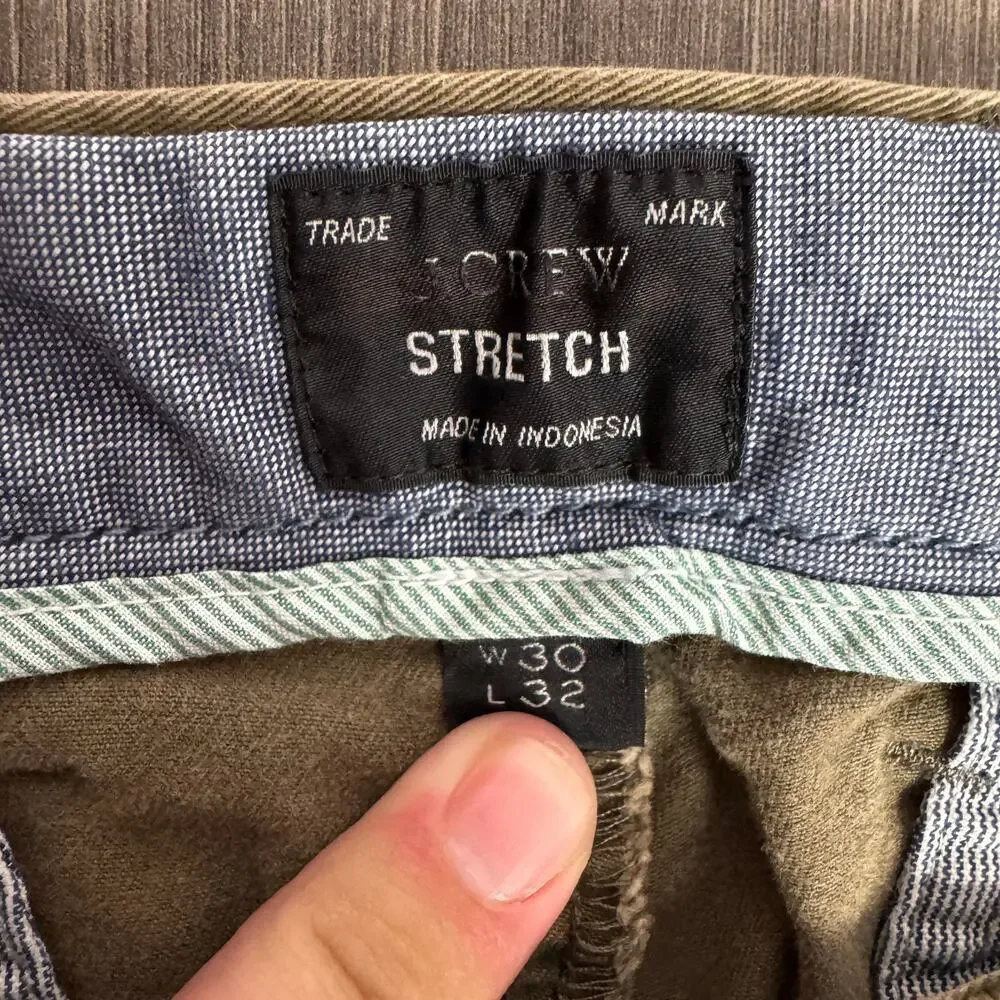 J.Crew 250 Skinny Fit Core Stretch Chino Pants Mens W30 L32 Greenish Brown AB613